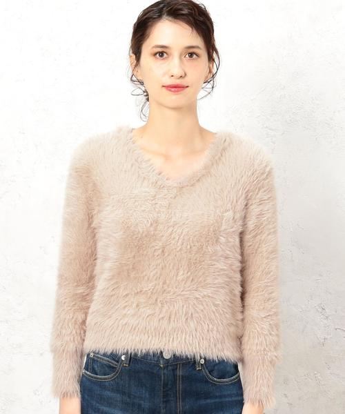 green label relaxing（グリーンレーベルリラクシング）の「CF フェザーヤーン Vネック ニット ◆（ニット/セーター・レディース・オリーブ/ライトグレー/ライトピンク・FREE）」の5枚目の写真