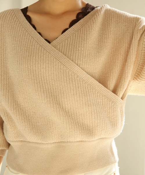 A part by（アパートバイ）の「【洗濯機で洗える】5GCAラメカシュクールPO 780418（ニット/セーター・レディース・ホワイト/ブラック/ベージュ・FREE）」の7枚目の写真