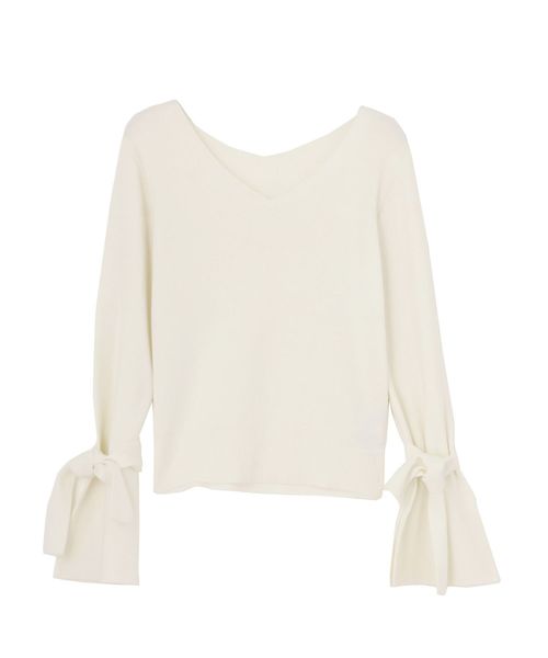 MERCURYDUO（マーキュリーデュオ）の「袖フレアリボン付Vネックニット（ニット/セーター・レディース・ブラック/グレー/オフホワイト/ベビーピンク・FREE）」の15枚目の写真