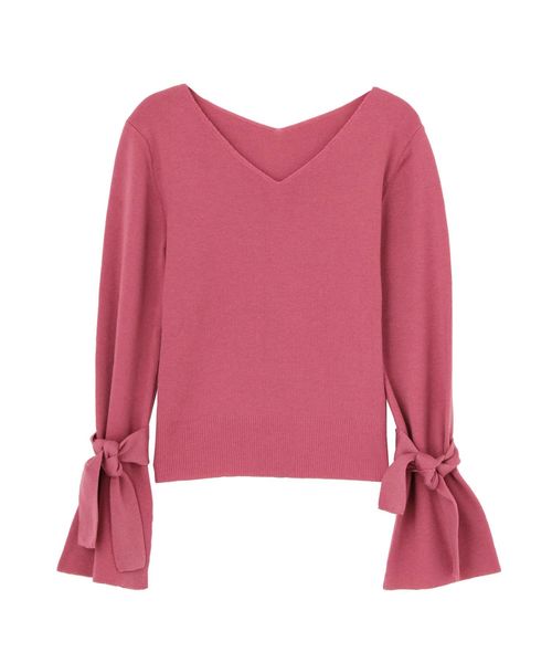 MERCURYDUO（マーキュリーデュオ）の「袖フレアリボン付Vネックニット（ニット/セーター・レディース・ブラック/グレー/オフホワイト/ベビーピンク・FREE）」の21枚目の写真