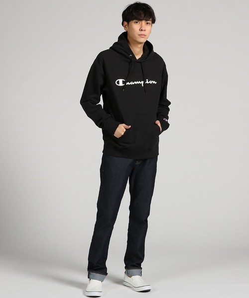 Champion(チャンピオン)の「【Champion】筆記体ロゴプリントパーカー(パーカー・メンズ・ホワイト/ブラック/グレー/ライトグリーン/サックスブルー/ライトピンク・S/M/L/XL)」の8枚目の写真
