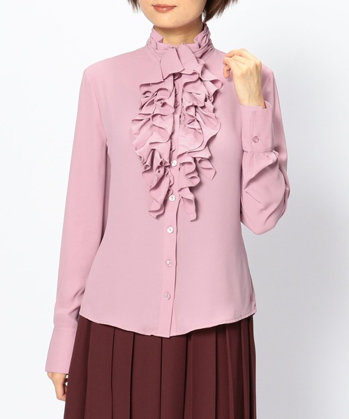 NARACAMICIE(ナラカミーチェ)の「ジョーゼットフリル長袖ブラウス(シャツ/ブラウス・レディース・ブラック/ベージュ/ボルドー/ピンク・SMALL/MEDIUM/LARGE)」の1枚目の写真