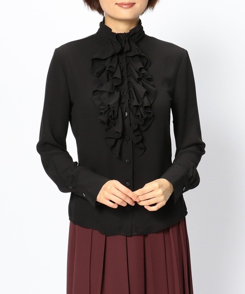 NARACAMICIE(ナラカミーチェ)の「ジョーゼットフリル長袖ブラウス(シャツ/ブラウス・レディース・ブラック/ベージュ/ボルドー/ピンク・SMALL/MEDIUM/LARGE)」の2枚目の写真