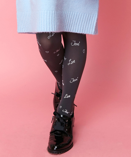 JENNI love(ジェニィラブ)の「80D総柄タイツ(タイツ/ストッキング・キッズ・ブラック/グレー・130cm/150cm)」の1枚目の写真