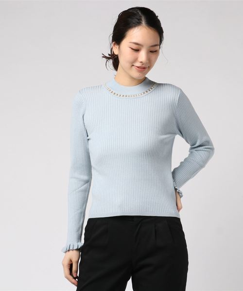 12Twelve Agenda(トゥエルブ アジェンダ)の「ハイネックはめこみパールリブニットプルオーバー(ニット/セーター・レディース・ブラック/オフホワイト/サックスブルー/イエロー・M)」の8枚目の写真