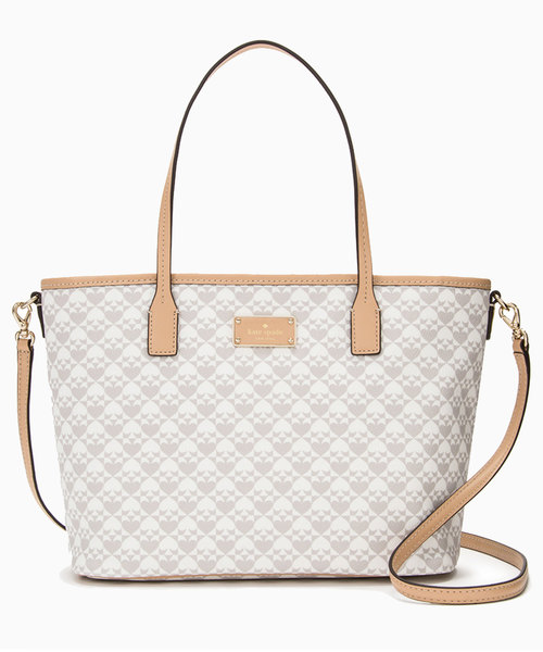 ★kate spade new york★ケイトスペイド★白茶スペイド柄バッグ ケイティ カラーブロック ミディアム トップハンドル バッグ