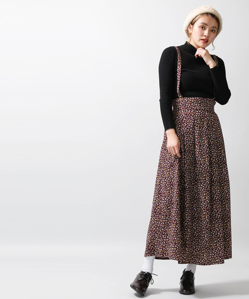 WEGO(ウィゴー)の「WEGO/サスペンダー付きフラワーロングスカート(スカート・レディース・ブラック/ワイン・FREE)」の9枚目の写真