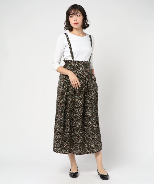 WEGO(ウィゴー)の「WEGO/サスペンダー付きフラワーロングスカート(スカート・レディース・ブラック/ワイン・FREE)」の6枚目の写真