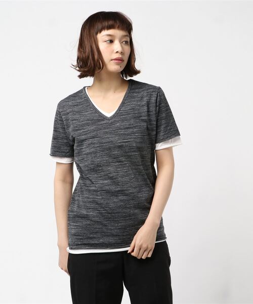 Bling Leads(ブリングリーズ)の「【Bl】アンサンブルVネック半袖Tシャツ(Tシャツ/カットソー・レディース・ホワイト/ブラック/グレー/ネイビー/ワインレッド・MEDIUM/LARGE/X-LARGE)」の2枚目の写真