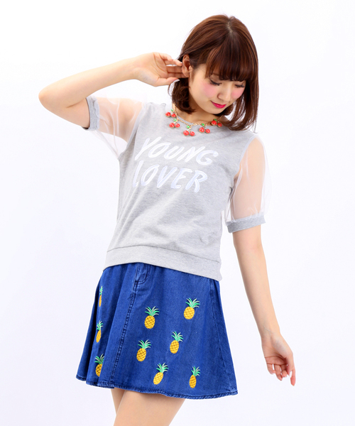 WEGO（ウィゴー）の「WEGO/オーガンジースリーブカットソー（Tシャツ/カットソー・レディース・ライトイエロー/オフホワイト/杢グレー/ライトパープル・FREE）」の3枚目の写真