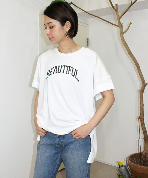 ottilie（オティーリエ）の「ロールアッププリントＴシャツ（Tシャツ/カットソー・レディース・オフホワイト/ブラック/チャコールグレー・FREE）」の6枚目の写真