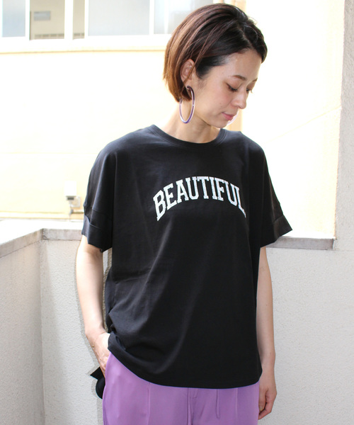 ottilie（オティーリエ）の「ロールアッププリントＴシャツ（Tシャツ/カットソー・レディース・オフホワイト/ブラック/チャコールグレー・FREE）」の7枚目の写真