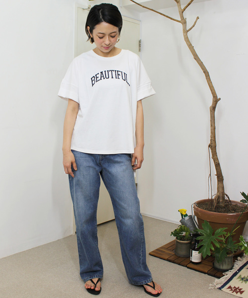 ottilie（オティーリエ）の「ロールアッププリントＴシャツ（Tシャツ/カットソー・レディース・オフホワイト/ブラック/チャコールグレー・FREE）」の8枚目の写真