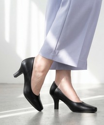 【fuwaraku】 スクエアトゥ(ベーシックパンプス)幅広 3E 防水<7.0cmヒール>【21.5cm~25.5cm】