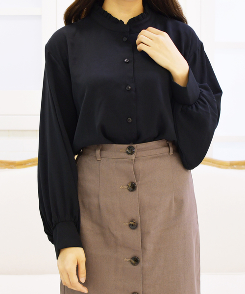 PairPair（ペアペア）の「襟フリルボリューム袖ブラウス（シャツ/ブラウス・レディース・ブラック/アイボリー/モカ・FREE）」の2枚目の写真