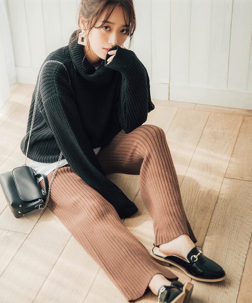 KOBE LETTUCE（コウベレタス）の「選べる2丈リブニットワイドパンツ（その他パンツ・レディース・ベージュ/ピンク系その他/ブラウン/チャコールグレー/ブラック/ベージュ系その他/ピンク系その他2/ブラウン系その他/グレー系その他/ブラック系その他/グリーン系その他/ホワイト系その他/ブルー系その他/ホワイト系その他2/ブルー/ダークグリーン・1/2）」の8枚目の写真