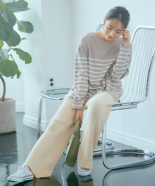 KOBE LETTUCE（コウベレタス）の「選べる2丈リブニットワイドパンツ（その他パンツ・レディース・ベージュ/ピンク系その他/ブラウン/チャコールグレー/ブラック/ベージュ系その他/ピンク系その他2/ブラウン系その他/グレー系その他/ブラック系その他/グリーン系その他/ホワイト系その他/ブルー系その他/ホワイト系その他2/ブルー/ダークグリーン・1/2）」の3枚目の写真