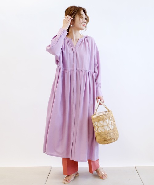 DouDou(ドゥドゥ)の「ギャザーワンピコート(その他アウター・レディース・カーキ/サックスブルー/ピンク・FREE)」の21枚目の写真