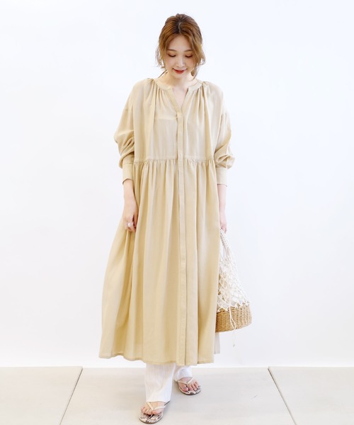 DouDou(ドゥドゥ)の「ギャザーワンピコート(その他アウター・レディース・カーキ/サックスブルー/ピンク・FREE)」の4枚目の写真