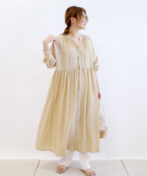 DouDou(ドゥドゥ)の「ギャザーワンピコート(その他アウター・レディース・カーキ/サックスブルー/ピンク・FREE)」の5枚目の写真