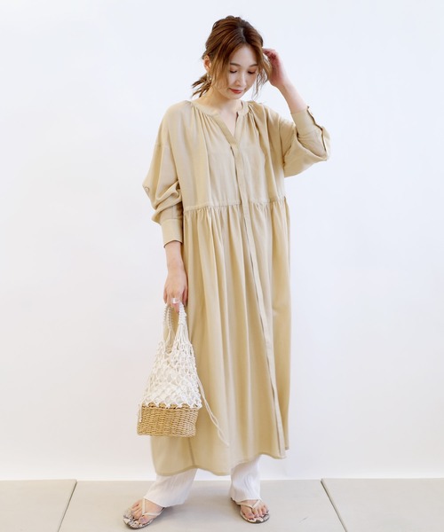 DouDou(ドゥドゥ)の「ギャザーワンピコート(その他アウター・レディース・カーキ/サックスブルー/ピンク・FREE)」の7枚目の写真