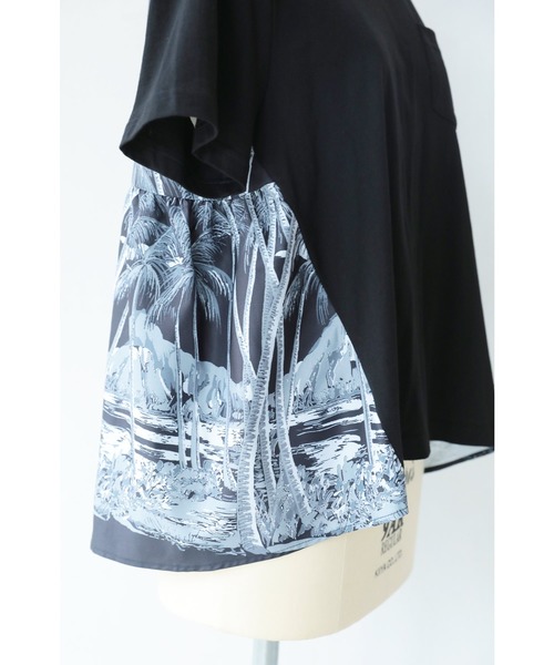 黒 夜の海辺の風景 後ろスカーフのtシャツトップス Tシャツ カットソー トップス Cawaii カワイイ のファッション