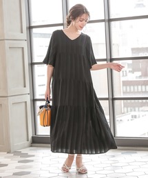 KOBE LETTUCE | Vネックフレアスリーブティアードマキシワンピース(ワンピース)