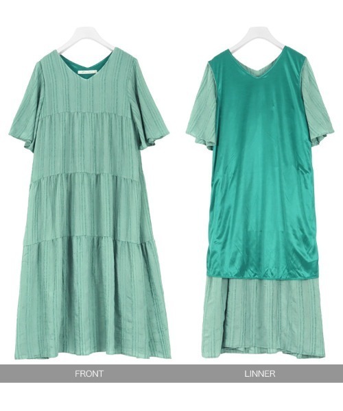 KOBE LETTUCE(コウベレタス)の「Vネックフレアスリーブティアードマキシワンピース(ワンピース・レディース・ブラック/ライトベージュ/グリーン/オフホワイト・FREE)」の10枚目の写真