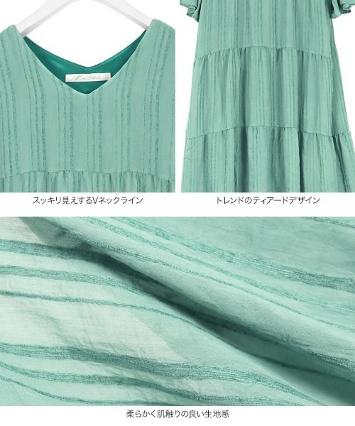 KOBE LETTUCE(コウベレタス)の「Vネックフレアスリーブティアードマキシワンピース(ワンピース・レディース・ブラック/ライトベージュ/グリーン/オフホワイト・FREE)」の11枚目の写真