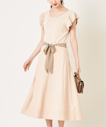 tocco closet | ドットシフォンりぼん付き前後２WAYパール＆フリル装飾スカラップニットワンピース(ワンピース)