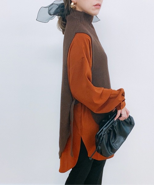 ap retro(アプレトロ)の「ハイネックサイドベルトニットベスト【ZOZO限定アイテム】(ベスト・レディース・ブラック/ベージュ/ブラウン/グレー・FREE)」の3枚目の写真