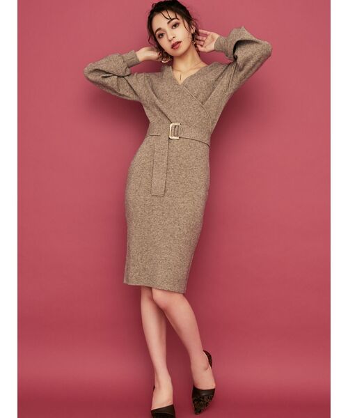 RESEXXY（リゼクシー）の「カシュクールニットワンピース（ワンピース・レディース・ブラック/ブラウン/ピンク/オフホワイト・FREE）」の5枚目の写真