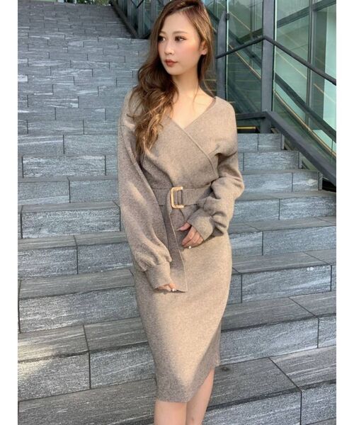 RESEXXY（リゼクシー）の「カシュクールニットワンピース（ワンピース・レディース・ブラック/ブラウン/ピンク/オフホワイト・FREE）」の7枚目の写真