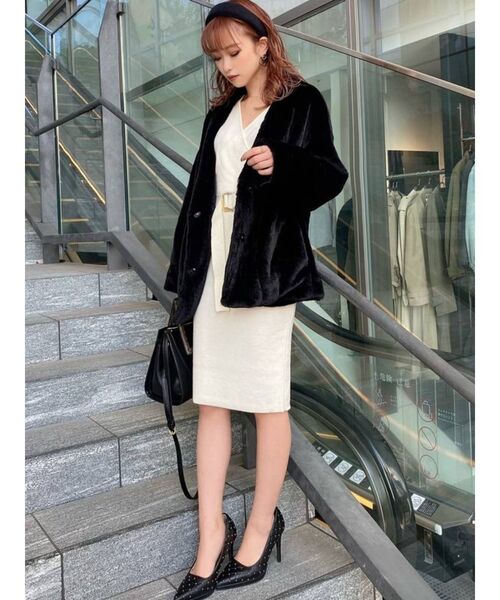 RESEXXY（リゼクシー）の「カシュクールニットワンピース（ワンピース・レディース・ブラック/ブラウン/ピンク/オフホワイト・FREE）」の10枚目の写真