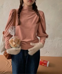 パフスリーブボトルネック起毛カットトップス