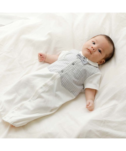10mois（ディモワ）の「【10moisディモワ】 おめかし半袖2wayドレス（ロンパース・キッズ・ホワイト/グレー・50-70cm）」の2枚目の写真