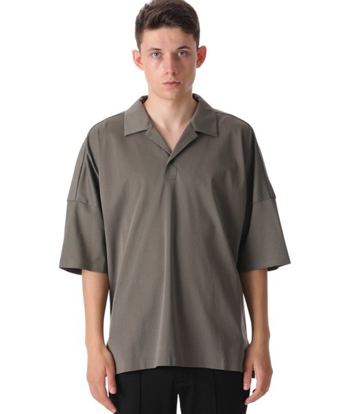 ATTACHMENT(アタッチメント)の「ショートスリーブビッグポロ/TA/CO MIX WARP KNITTING S/S BIG POLO(ポロシャツ・メンズ・ブラック/カーキ・1/2)」の3枚目の写真