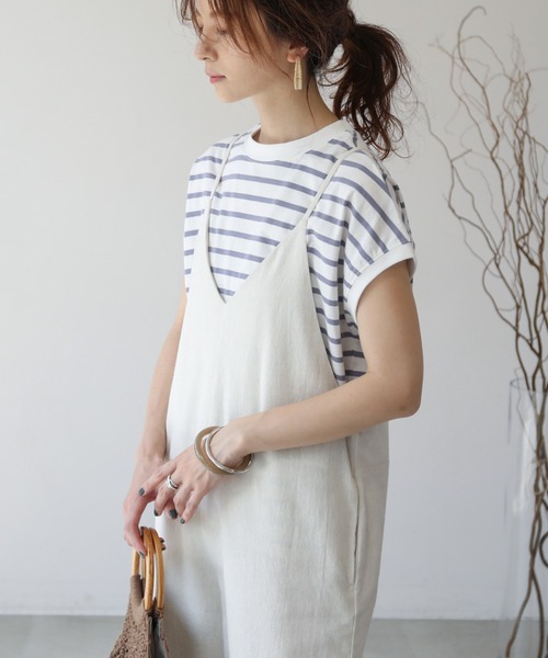 frames RAY CASSIN（フレームスレイカズン）の「【ZOZO限定】コットンリネンオールインワン（つなぎ/オールインワン・レディース・ブルー/オフホワイト/スミクロ・FREE）」の8枚目の写真