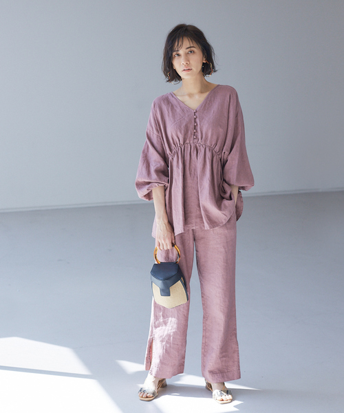 qualite(カリテ)の「【WEB・一部店舗限定】リネンボリュームブラウス(シャツ/ブラウス・レディース・ベージュ/ネイビー/イエロー/ライラック・フリー)」の5枚目の写真