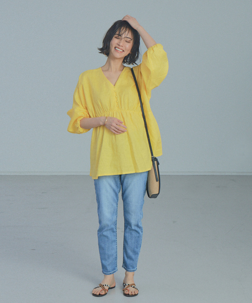 qualite(カリテ)の「【WEB・一部店舗限定】リネンボリュームブラウス(シャツ/ブラウス・レディース・ベージュ/ネイビー/イエロー/ライラック・フリー)」の22枚目の写真