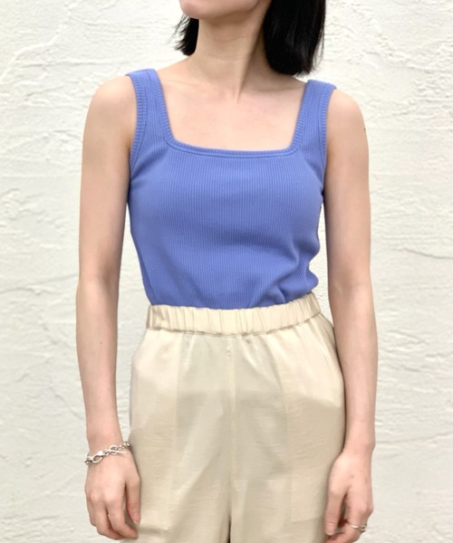 CIAOPANIC(チャオパニック)の「パット付きスクエアタンクトップ(タンクトップ・レディース・チャコールグレー/ラベンダー/グリーン/オフホワイト・FREE)」の5枚目の写真