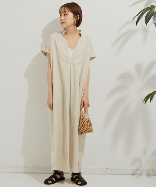 Auntie Rosa Holiday（アンティローザホリデー）の「綿麻カフタンロングワンピース（ワンピース・レディース・ブラック/グリーン/アイボリー・FREE）」の13枚目の写真