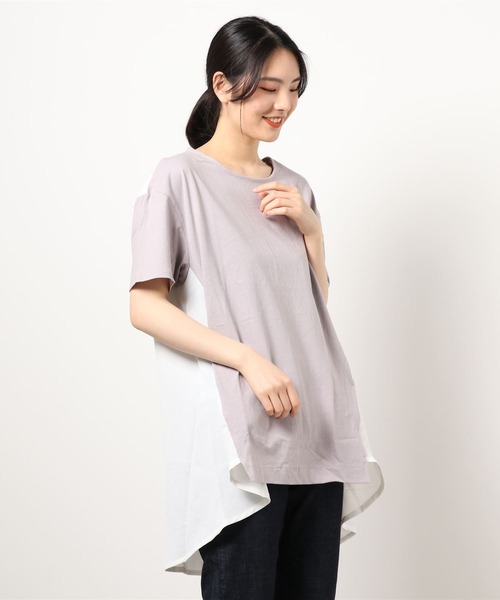 Bou Jeloud（ブージュルード）の「【コットン100】AラインバックスリットTOPS（Tシャツ/カットソー・レディース・ブラック/グレー/オフホワイト・FREE）」の3枚目の写真