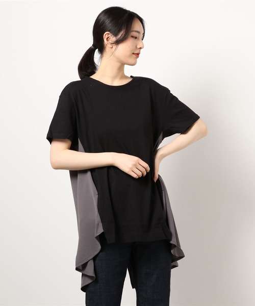 Bou Jeloud（ブージュルード）の「【コットン100】AラインバックスリットTOPS（Tシャツ/カットソー・レディース・ブラック/グレー/オフホワイト・FREE）」の2枚目の写真
