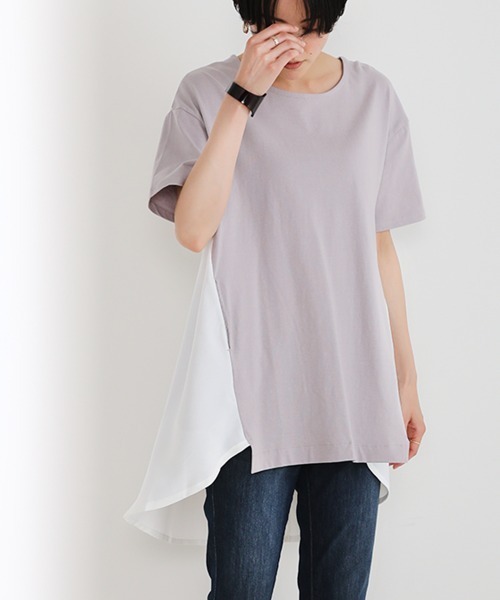 Bou Jeloud（ブージュルード）の「【コットン100】AラインバックスリットTOPS（Tシャツ/カットソー・レディース・ブラック/グレー/オフホワイト・FREE）」の4枚目の写真