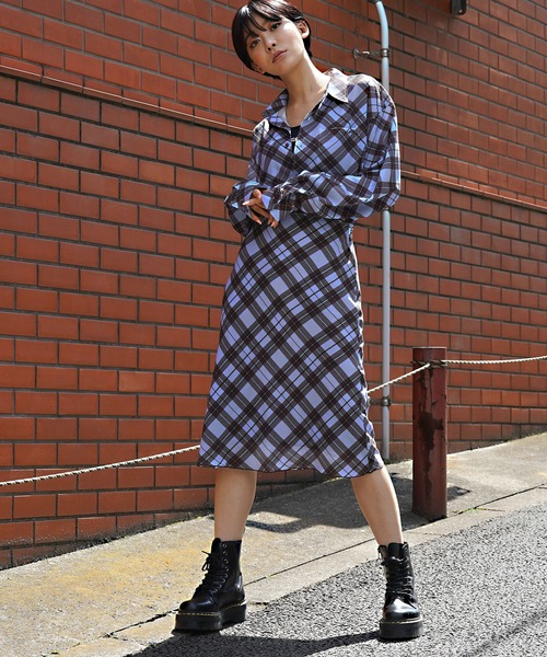 X-girl（エックスガール）の「DIAMOND PLAID SHIRT（シャツ/ブラウス・レディース・ライトグリーン/ライトブルー/ブラック・S/M）」の14枚目の写真