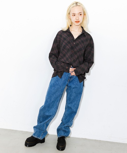 X-girl（エックスガール）の「DIAMOND PLAID SHIRT（シャツ/ブラウス・レディース・ライトグリーン/ライトブルー/ブラック・S/M）」の6枚目の写真