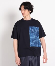 TAKEO KIKUCHI（タケオキクチ）の「◆コーヒー/インディゴ 総柄切替プリントTシャツ（Tシャツ/カットソー・メンズ）」