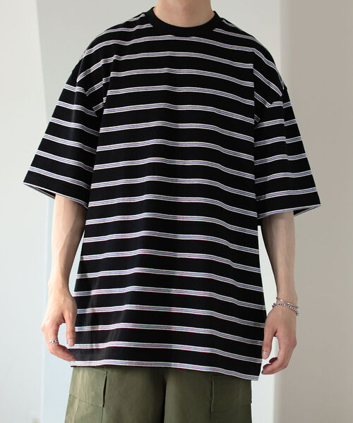 BeAMS DOT（ビームスドット）の「【WEB限定】BeAMS DOT / マルチボーダー オーバーTシャツ（Tシャツ/カットソー・メンズ・ブラック/グレー・MEDIUM/LARGE）」の7枚目の写真