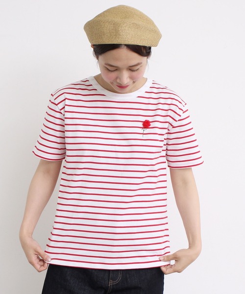 eiπe （イーペ）の「eiπe 40/2天竺ボーダー　カーネーション刺繍Tee（Tシャツ/カットソー・レディース・レッド/ブルー・FREE）」の15枚目の写真